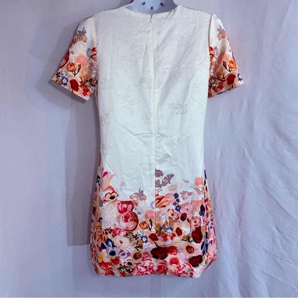 Sandro Paris Floral Silk Shift Dress Cream Multicolor Short Sleeve Size M - Picture 5 of 6